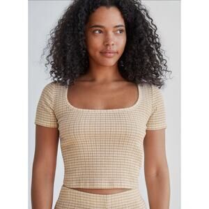 Aritzia Wilfred Yacht Seersucker Smocked Square Neck Tee Shirt - M